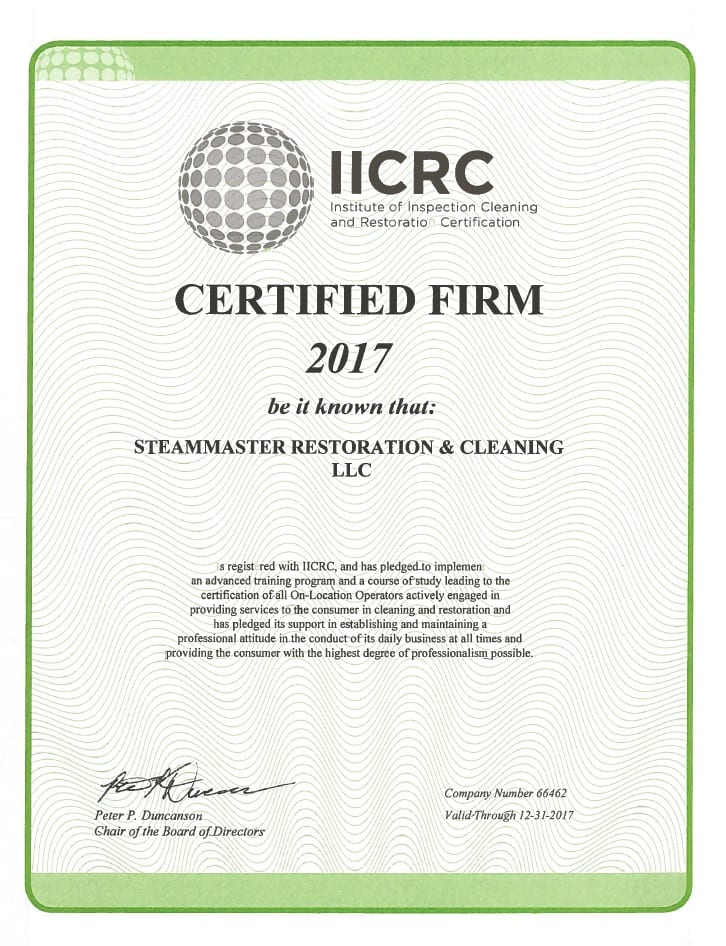 SteamMaster is an IICRC certified firm